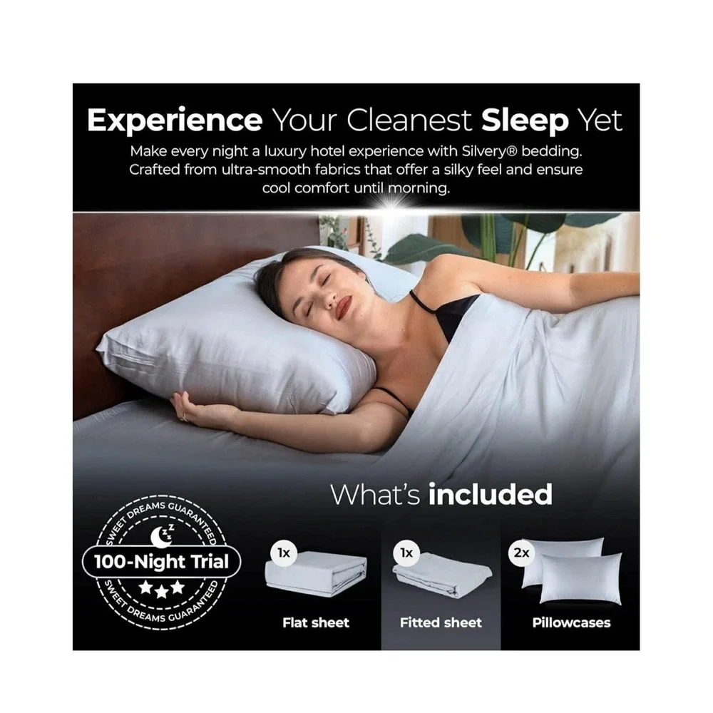 Silver Infused Bed Sheets Set - Award-Winning Self-Cooling Fabric with Self-C...